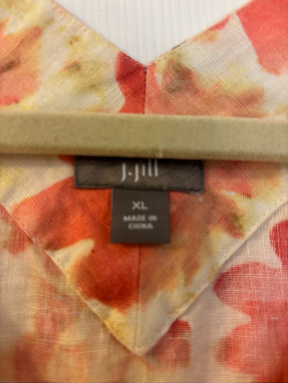 J. Jill Orange and Cream Floral V-Neck Linen Midi Dress - Picture 3 of 3